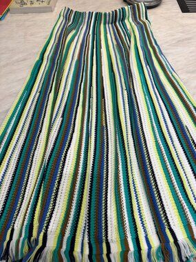 ME+EM Luxury Crochet Knit Fringe Maxi Skirt Resort Boho Coastal Chic L